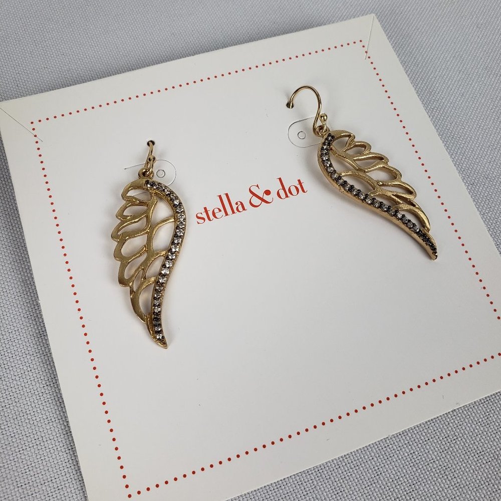 Stella & Dot Gold Rhinestone Angel Wing Earrings
